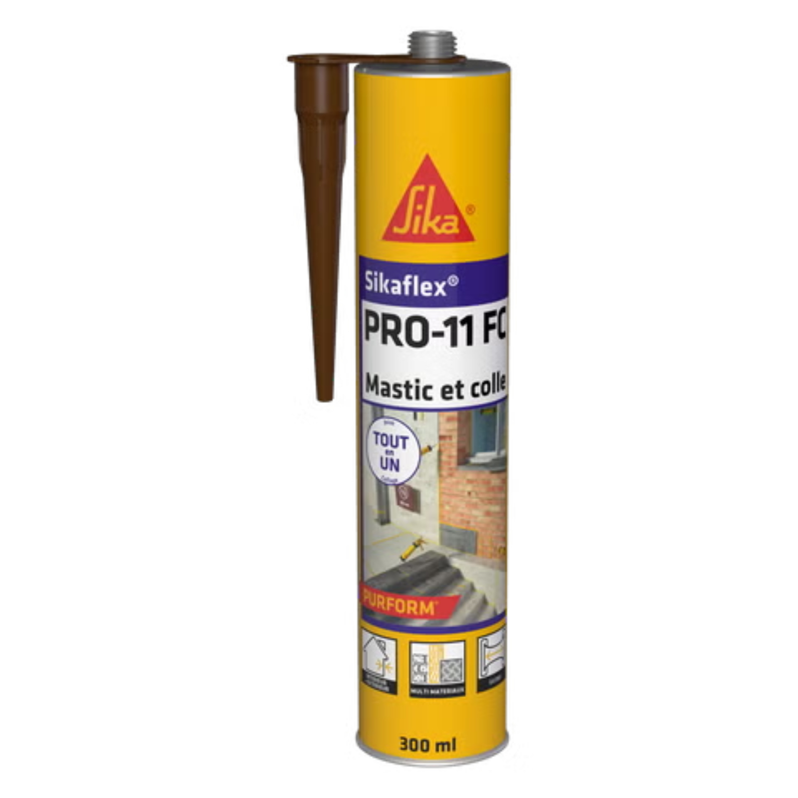 Mastic-colle polyuréthane prise rapide 300 ml marron boîte 60 cartouches SIKA - 101402