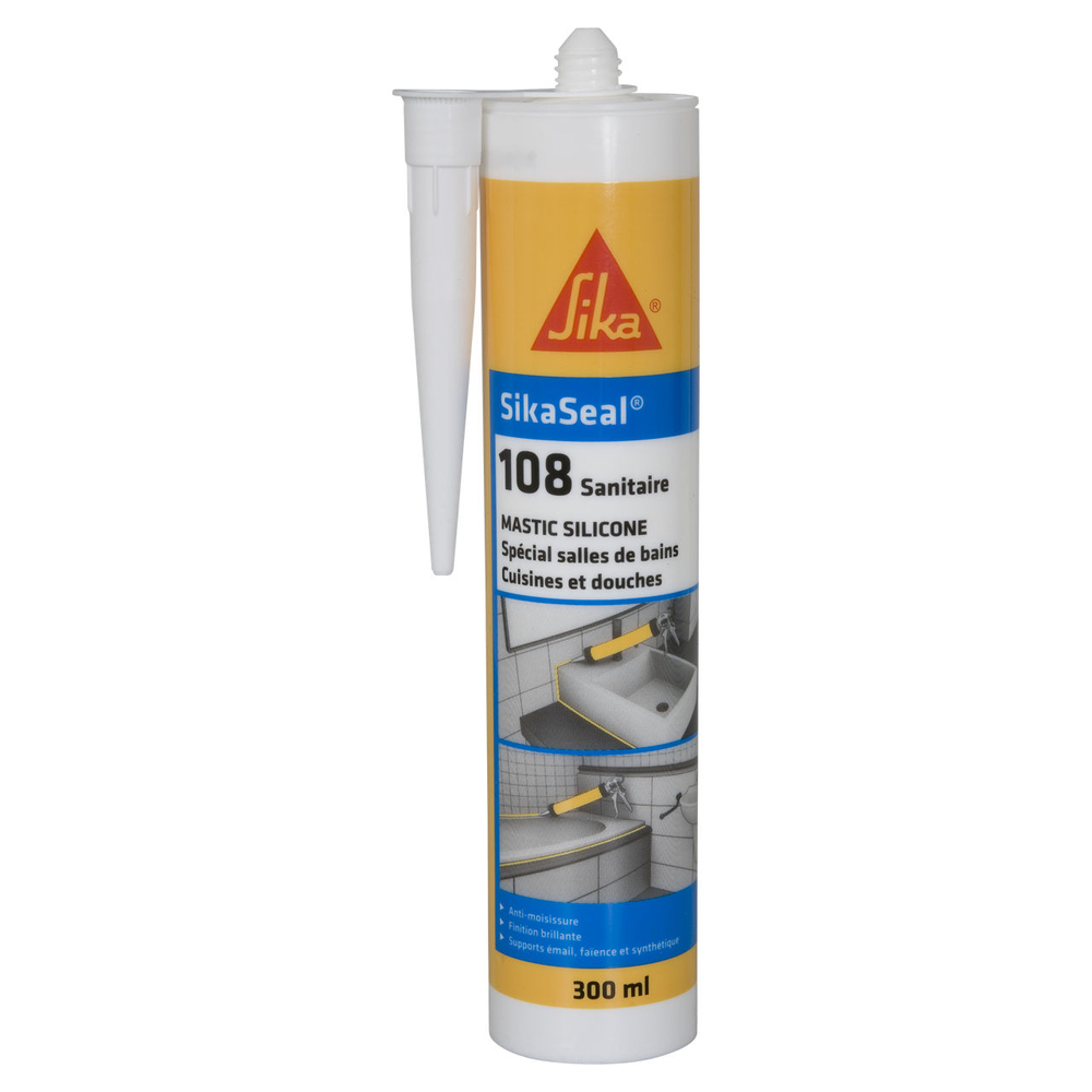 CARTON DE 12 CARTOUCHES 300ML MASTIC SIKASEAL-108 SANITAIRE TRANSPARENT - SIKA - 524945