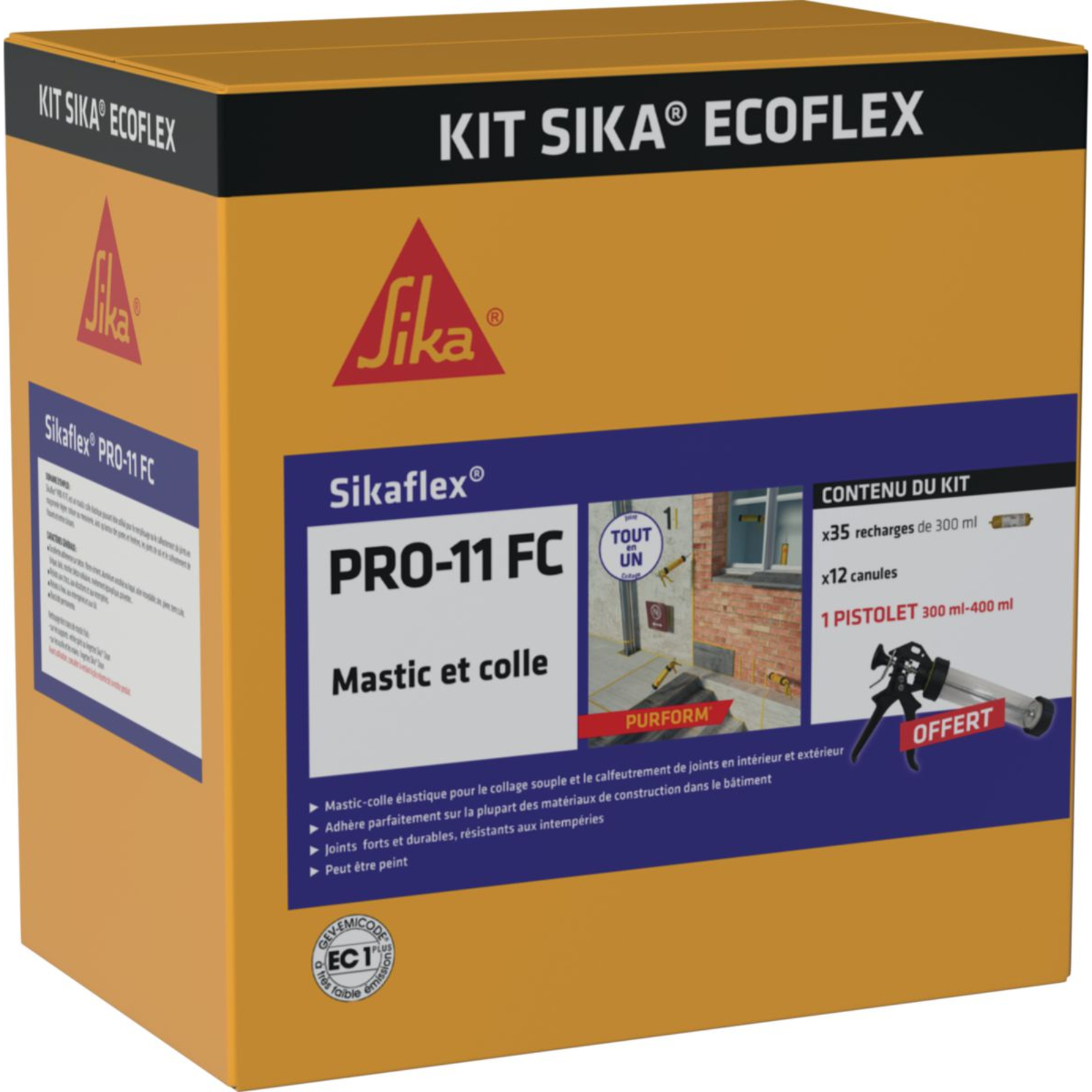 Kit mastic-colle Sikaflex PRO-11 FC Purform 35x300 ml gris béton avec pistolet et buses SIKA - 665535