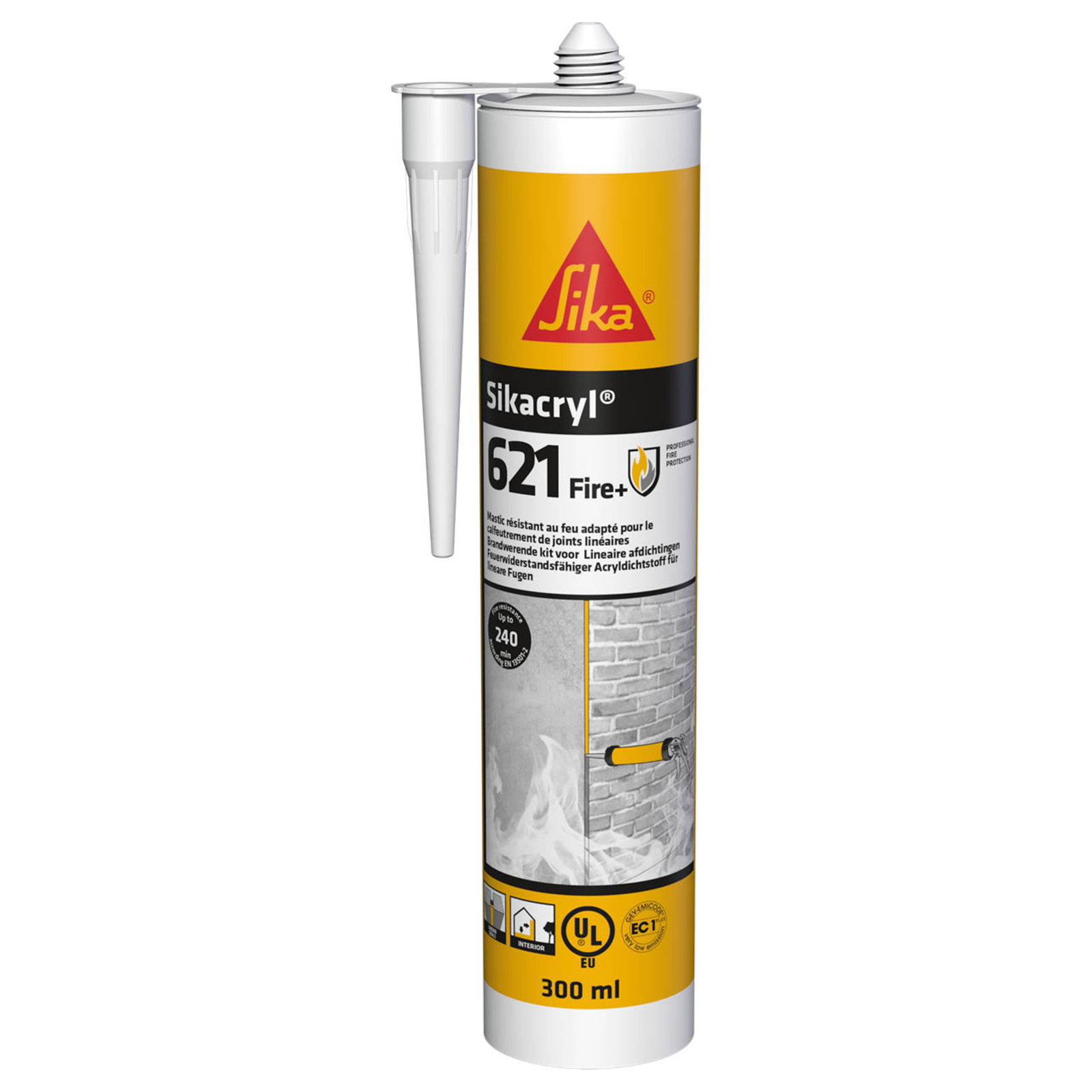 Carton de 12 cartouches 300 ml mastic acrylique intumescent coupe-feu Sikacryl-621 Fire+ SIKA - 695669