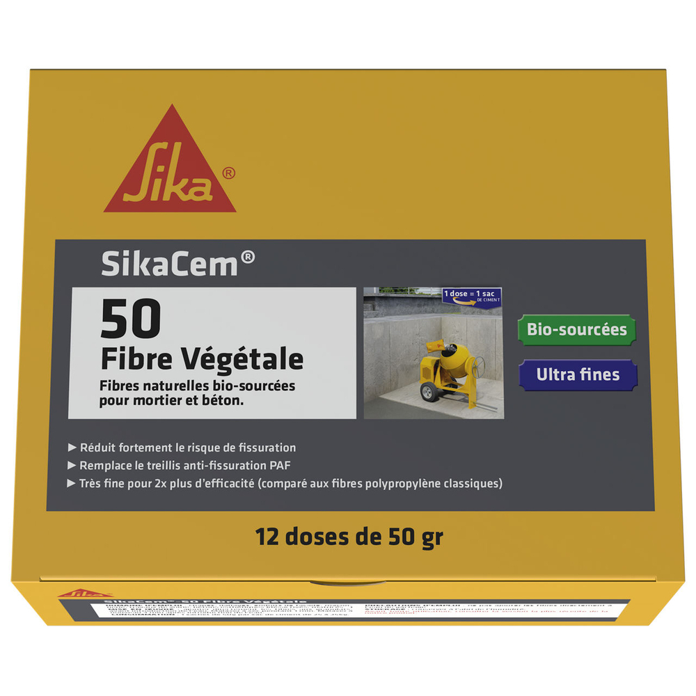 CARTON DE 10 BOITES DE 6 DOSES 50GR DE SIKACEM 50 FIBRE VÉGÉTALE - SIKA - 740034