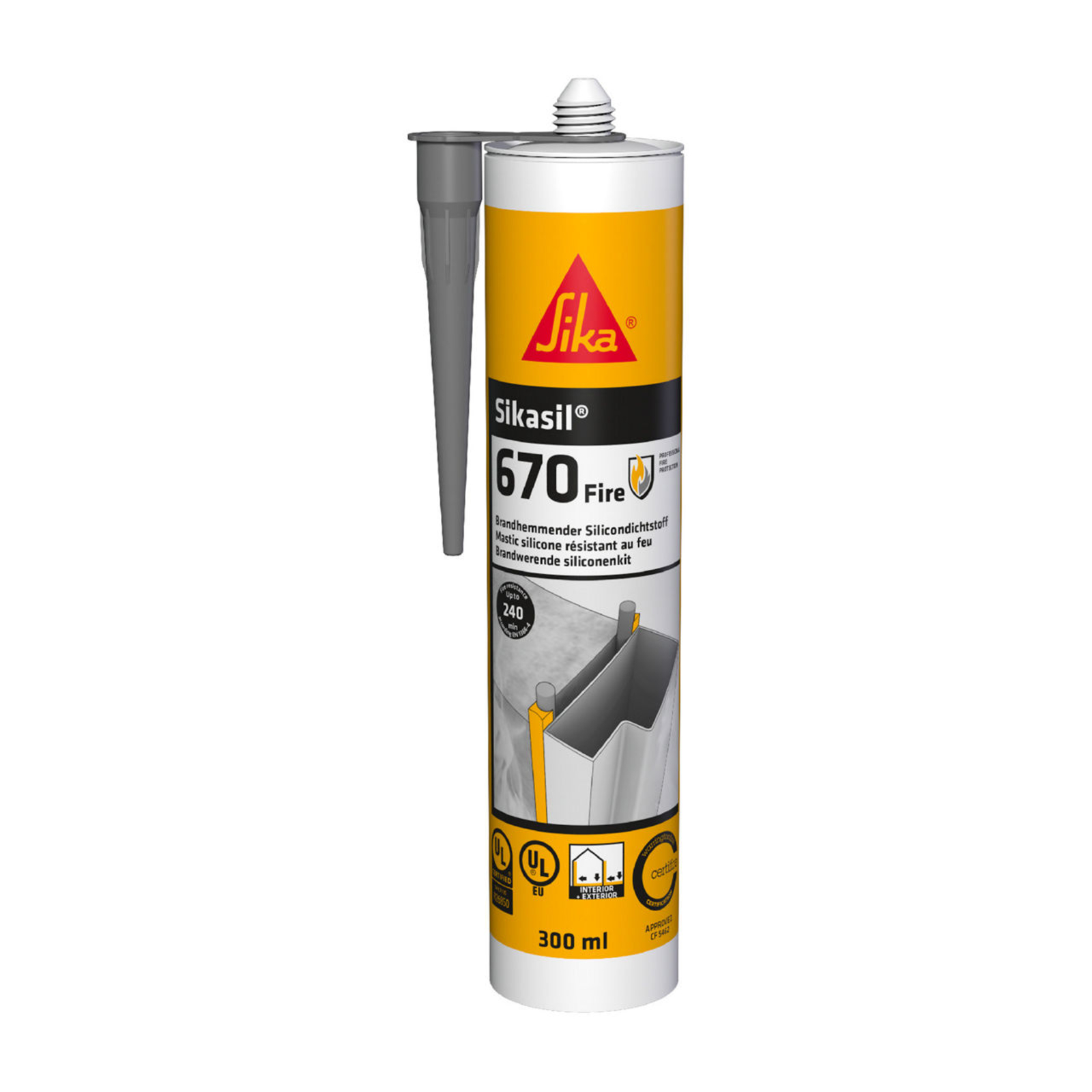 Mastic silicone résistant au feu joints linéaires 600 ml carton de 12 recharges SIKA - 817417