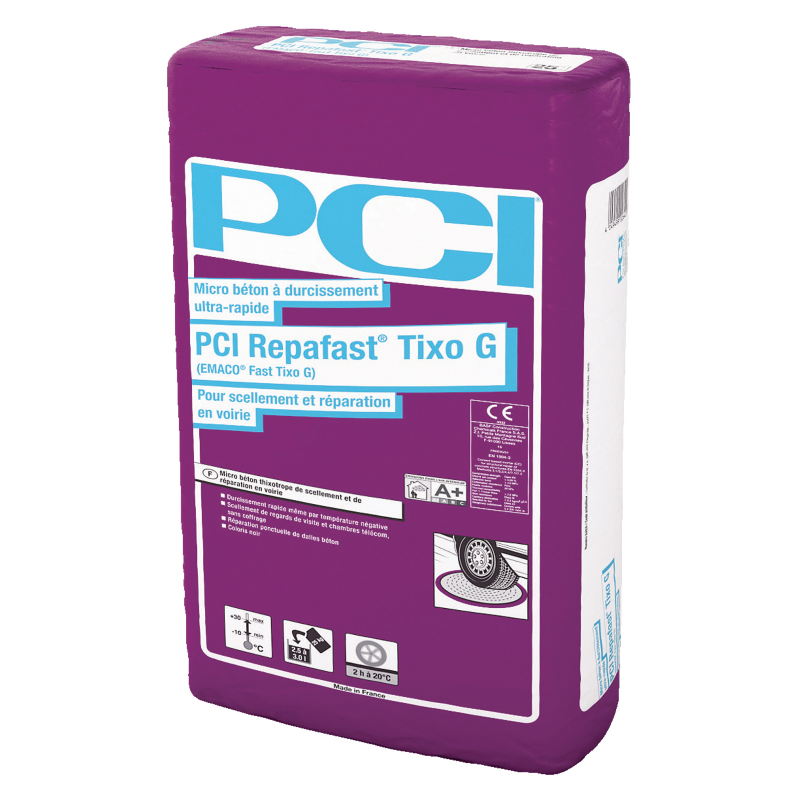 Micro-béton thixotrope durcissement rapide 25 kg pour réparation et scellement en voirie noir - PCI - 818344