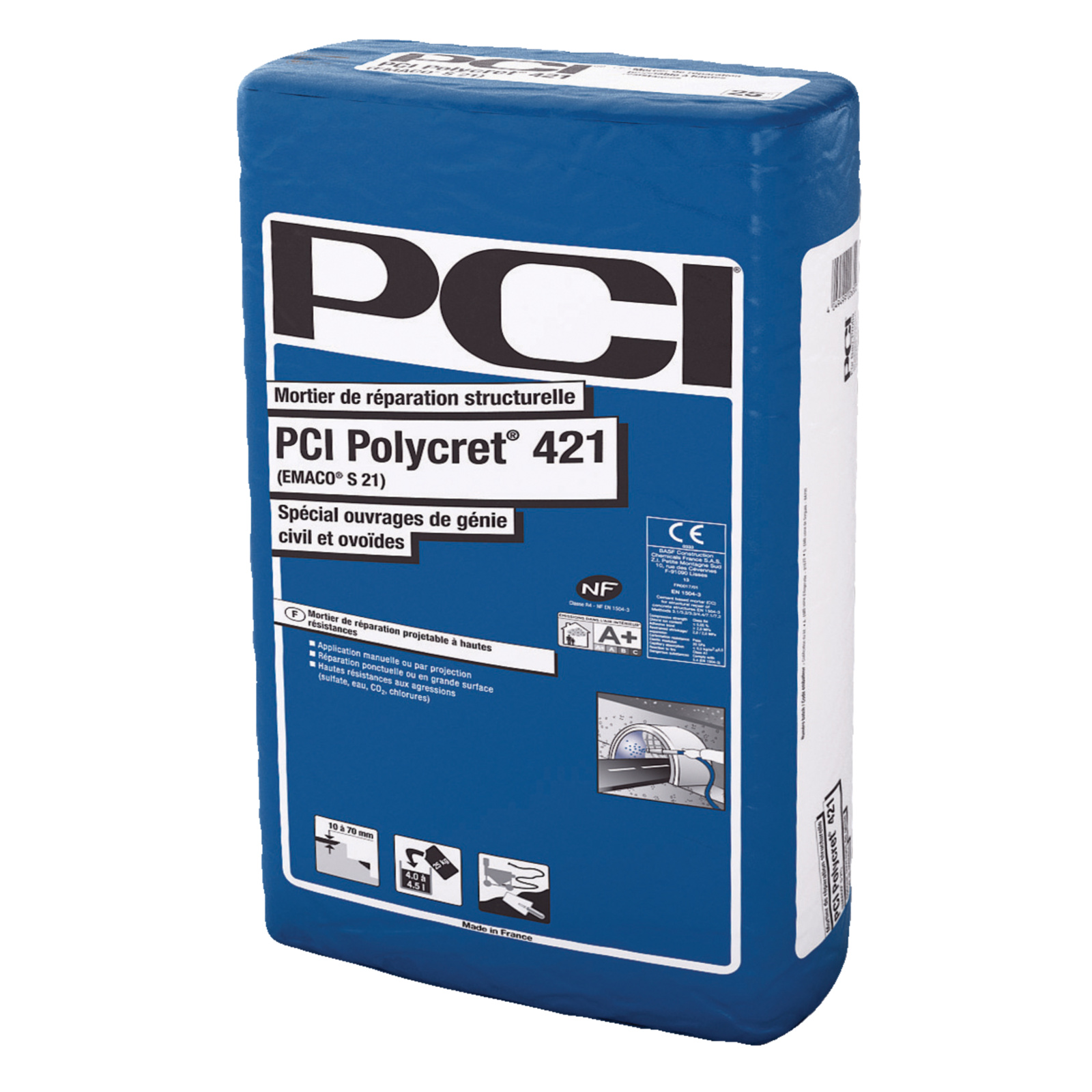 Mortier fibré réparation structurale 25 kg gris PCI Polycret 421 - PCI - 818372
