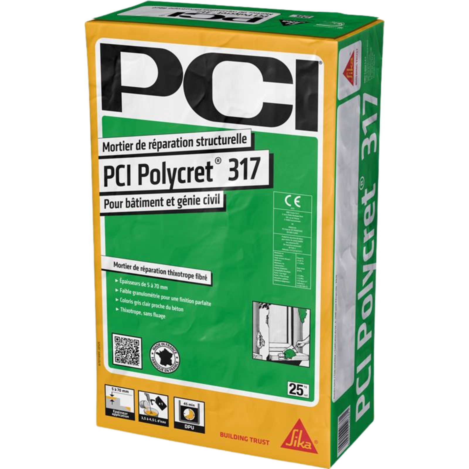 Mortier fibré réparation structurale 5-70 mm gris clair sac 25 kg - PCI - 818374