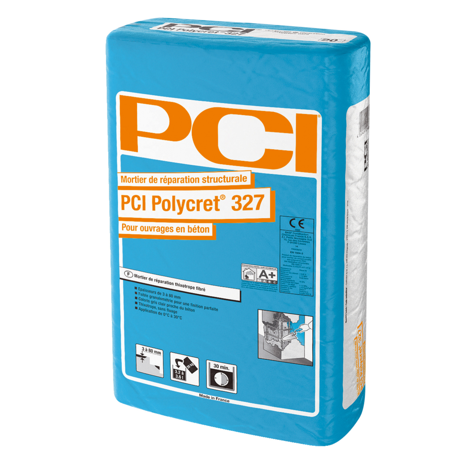 Mortier fibré réparation structurale 20 kg 5 m² PCI Polycret 327 SIKA - 842677