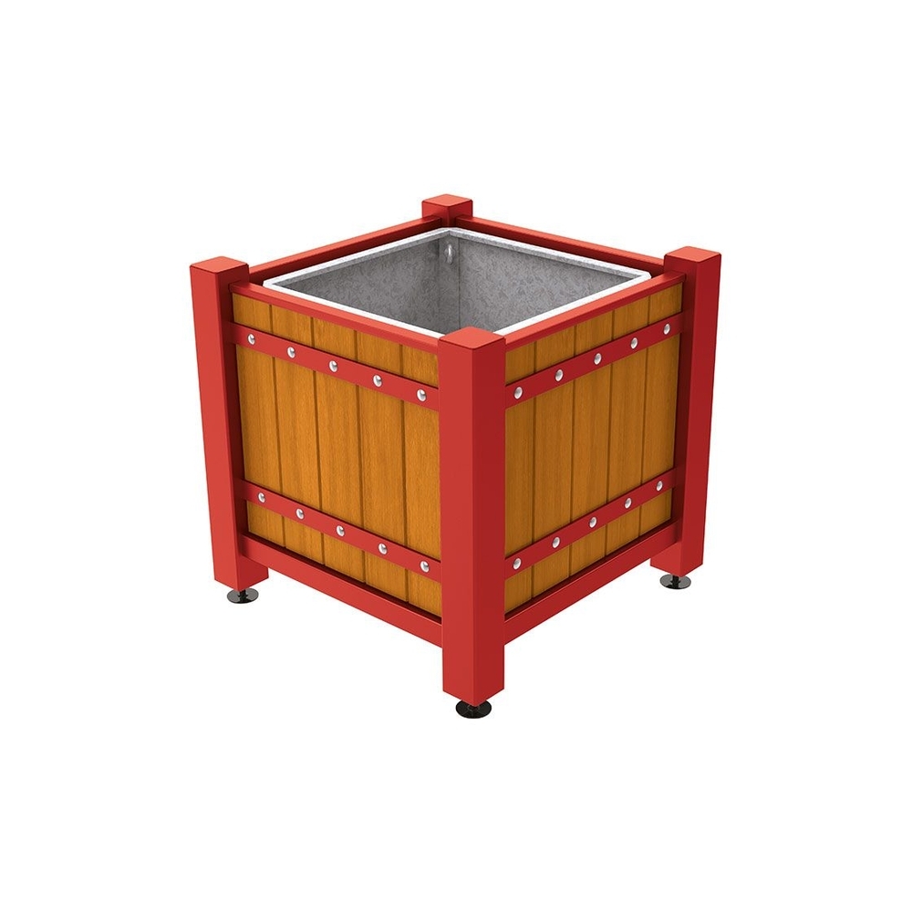 Bac à palmier Sarlat RAL3004 - lasuré chêne clair - 880x880x855 - Bac acier amovible anneaux inclus - PROCITY - 201175.3004.CHEC