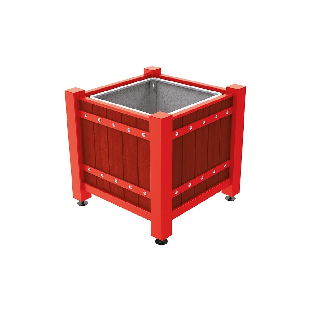 Bac à palmier Sarlat RAL3020 - lasuré acajou - 880x880x855 - Bac acier amovible anneaux inclus - PROCITY - 201175.3020.ACAJ