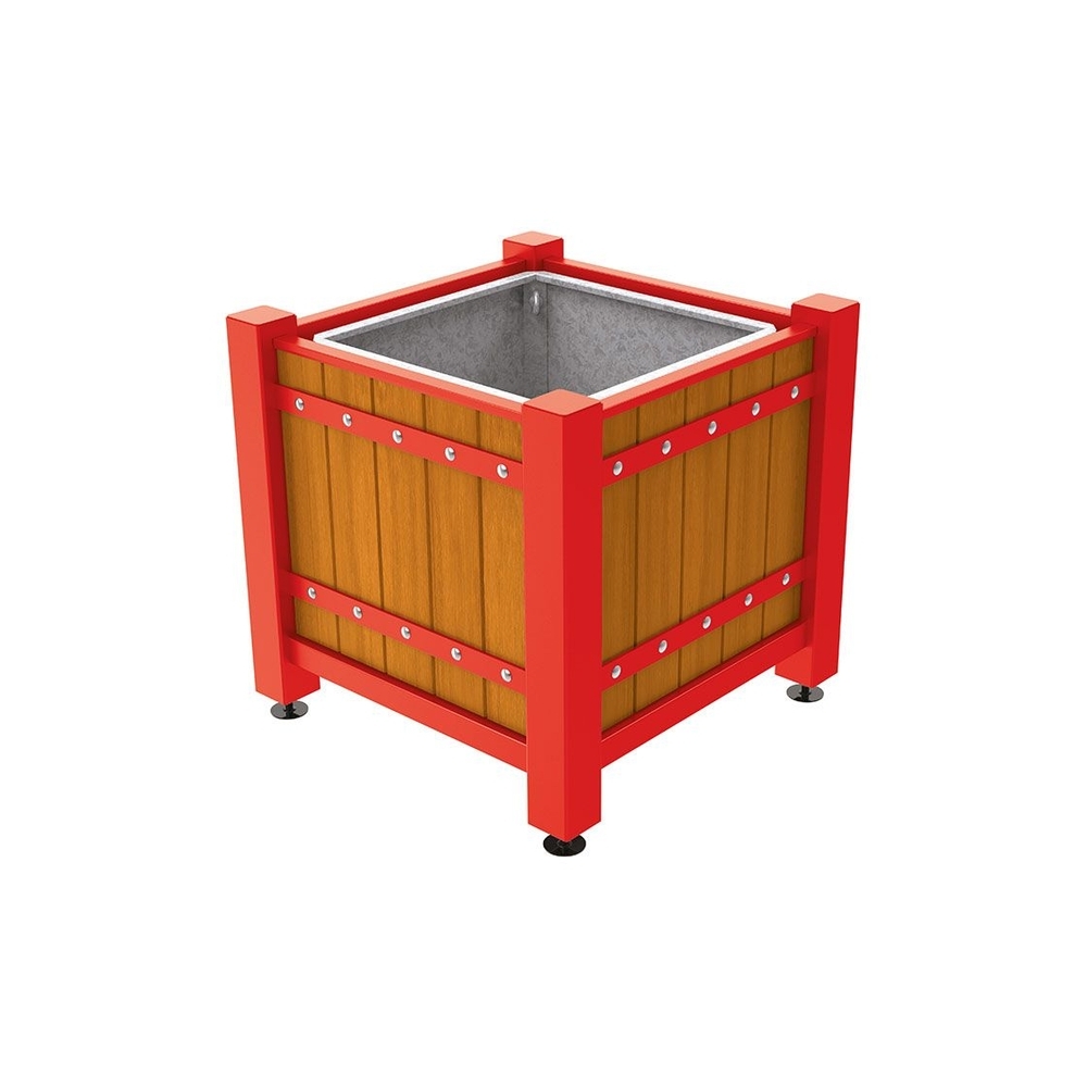 Bac à palmier Sarlat RAL3020 - lasuré chêne clair - 880x880x855 - Bac acier amovible anneaux inclus - PROCITY - 201175.3020.CHEC