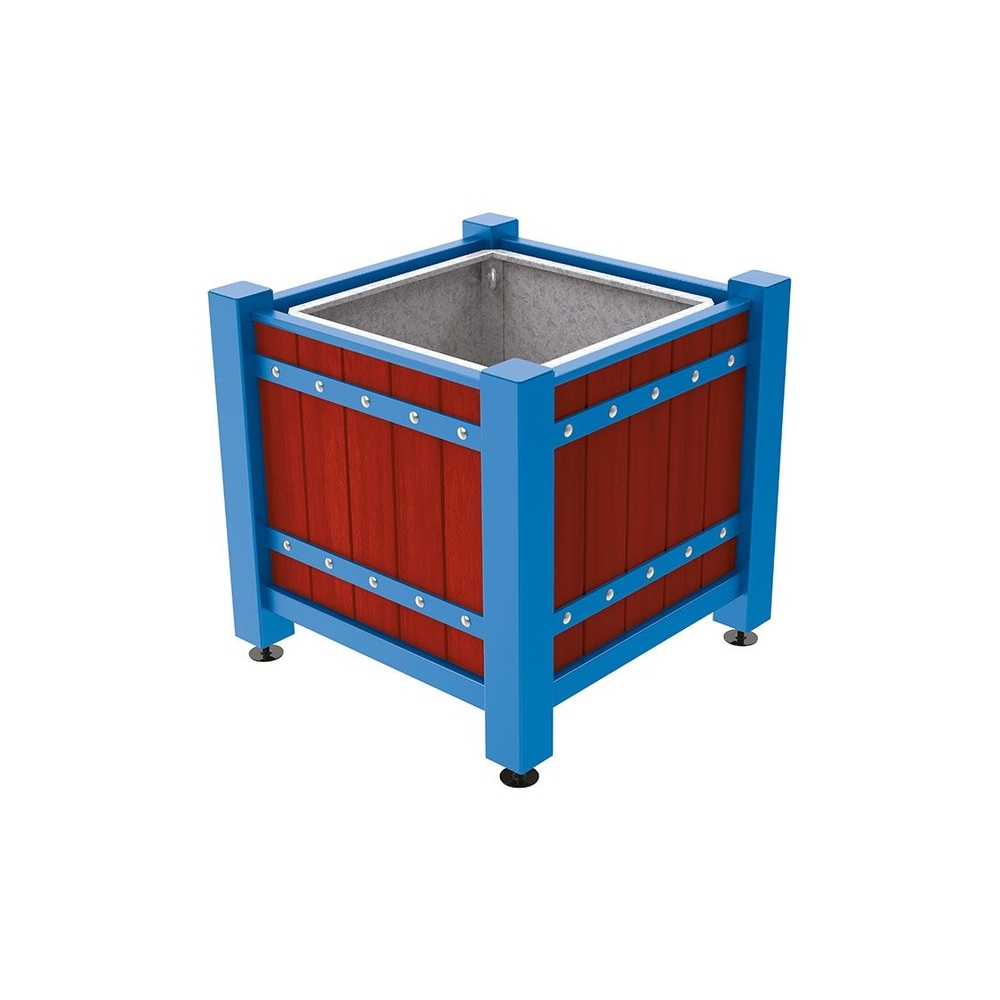 Bac à palmier Sarlat RAL5010 - lasuré acajou - 880x880x855 - Bac acier amovible anneaux inclus - PROCITY - 201175.5010.ACAJ