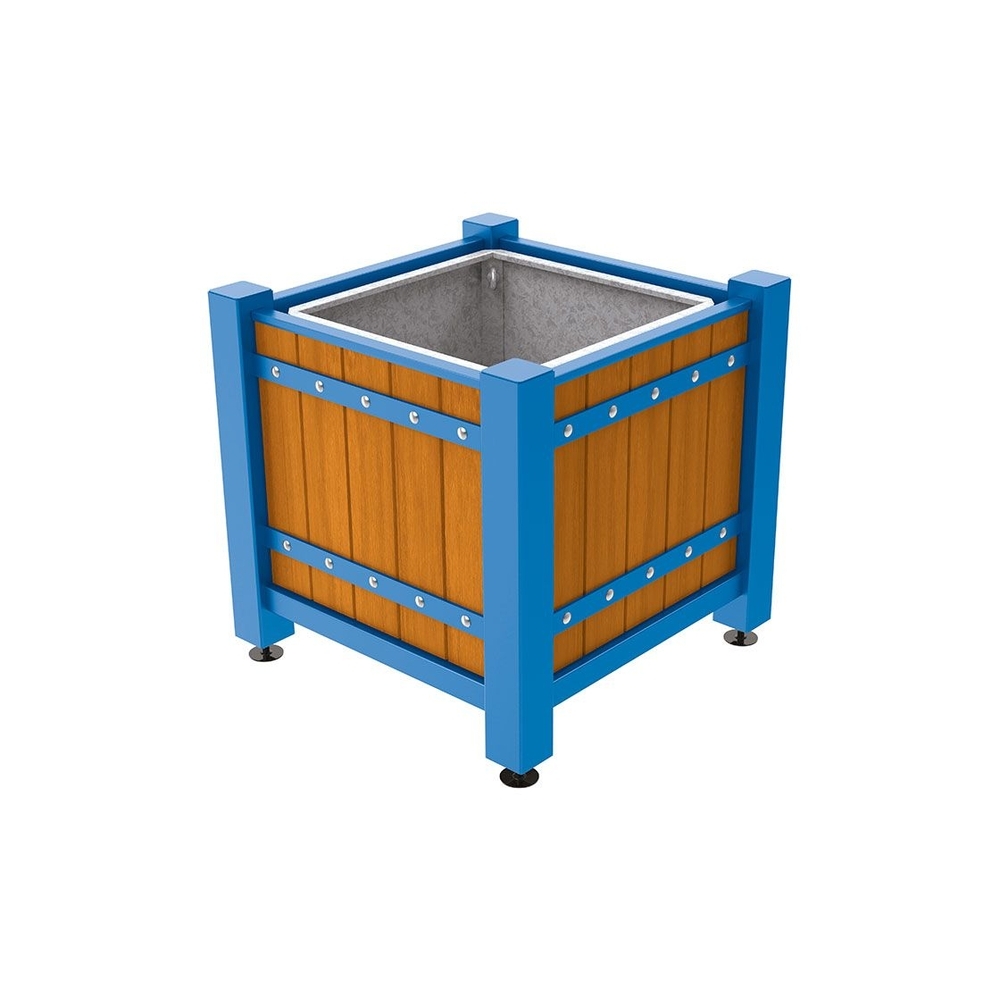 Bac à palmier Sarlat RAL5010 - lasuré chêne clair - 880x880x855 - Bac acier amovible anneaux inclus - PROCITY - 201175.5010.CHEC