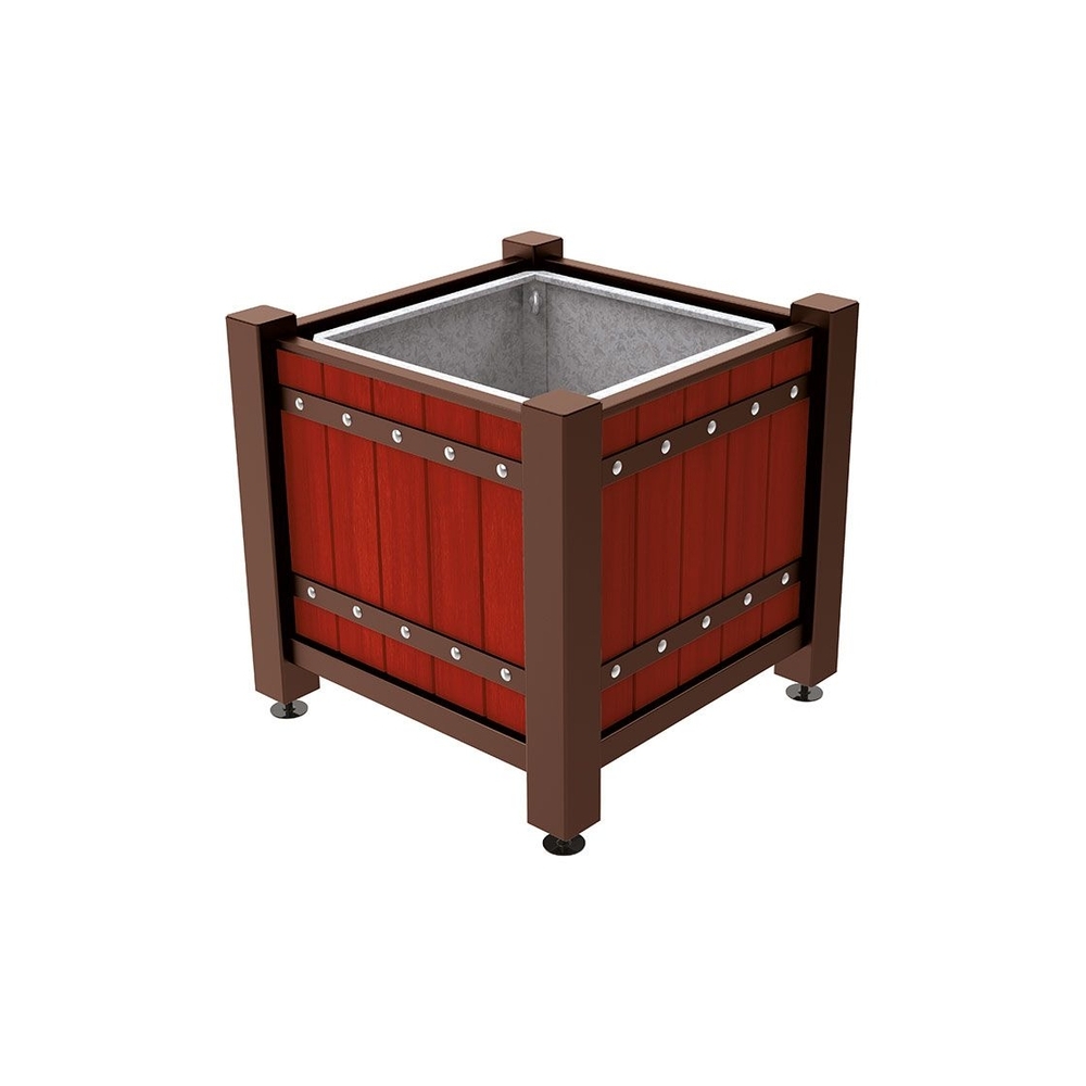 Bac à palmier Sarlat RAL8017 - lasuré acajou - 880x880x855 - Bac acier amovible anneaux inclus - PROCITY - 201175.8017.ACAJ
