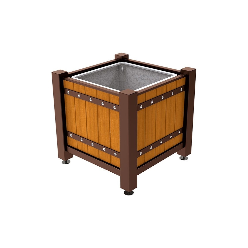 Bac à palmier Sarlat RAL8017 - lasuré chêne clair - 880x880x855 - Bac acier amovible anneaux inclus - PROCITY - 201175.8017.CHEC