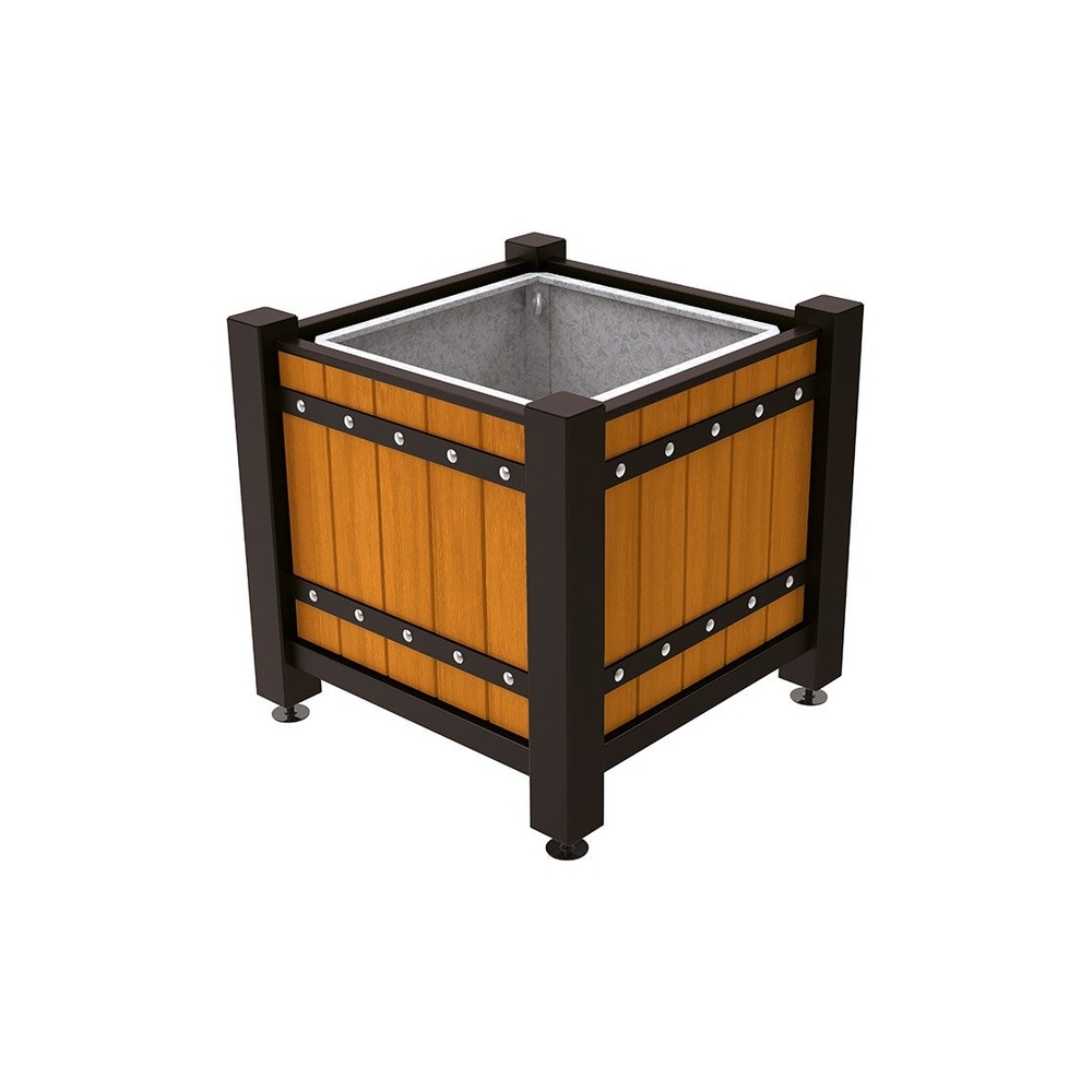 Bac à palmier Sarlat RAL9005 - lasuré chêne clair - 880x880x855 - Bac acier amovible anneaux inclus - PROCITY - 201175.9005.CHEC