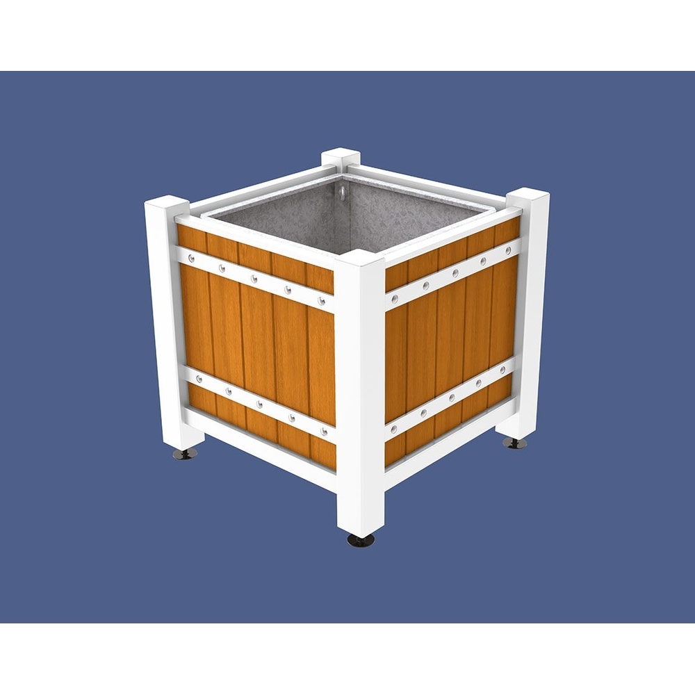 Bac à palmier Sarlat RAL9010 - lasuré chêne clair - 880x880x855 - Bac acier amovible anneaux inclus - PROCITY - 201175.9010.CHEC