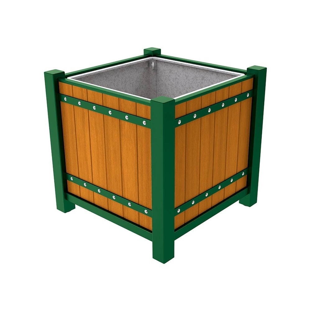 Bac à palmier Sarlat RAL6005 - lasuré chêne clair - 1060x1060x960 - Bac acier amovible anneaux inclus - PROCITY - 201176.6005.CHEC