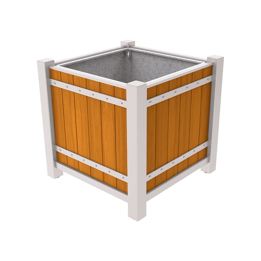 Bac à palmier Sarlat RAL7044 - lasuré chêne clair - 1060x1060x960 - Bac acier amovible anneaux inclus - PROCITY - 201176.7044.CHEC