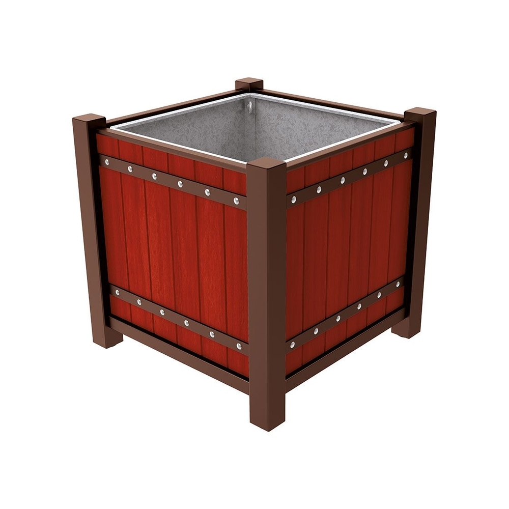 Bac à palmier Sarlat RAL8017 - lasuré acajou - 1060x1060x960 - Bac acier amovible anneaux inclus - PROCITY - 201176.8017.ACAJ