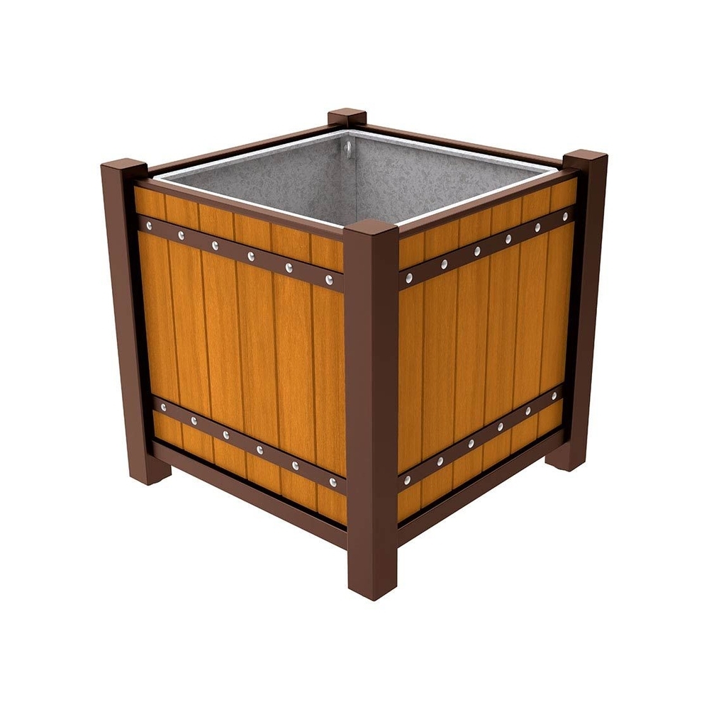 Bac à palmier Sarlat RAL8017 - lasuré chêne clair - 1060x1060x960 - Bac acier amovible anneaux inclus - PROCITY - 201176.8017.CHEC