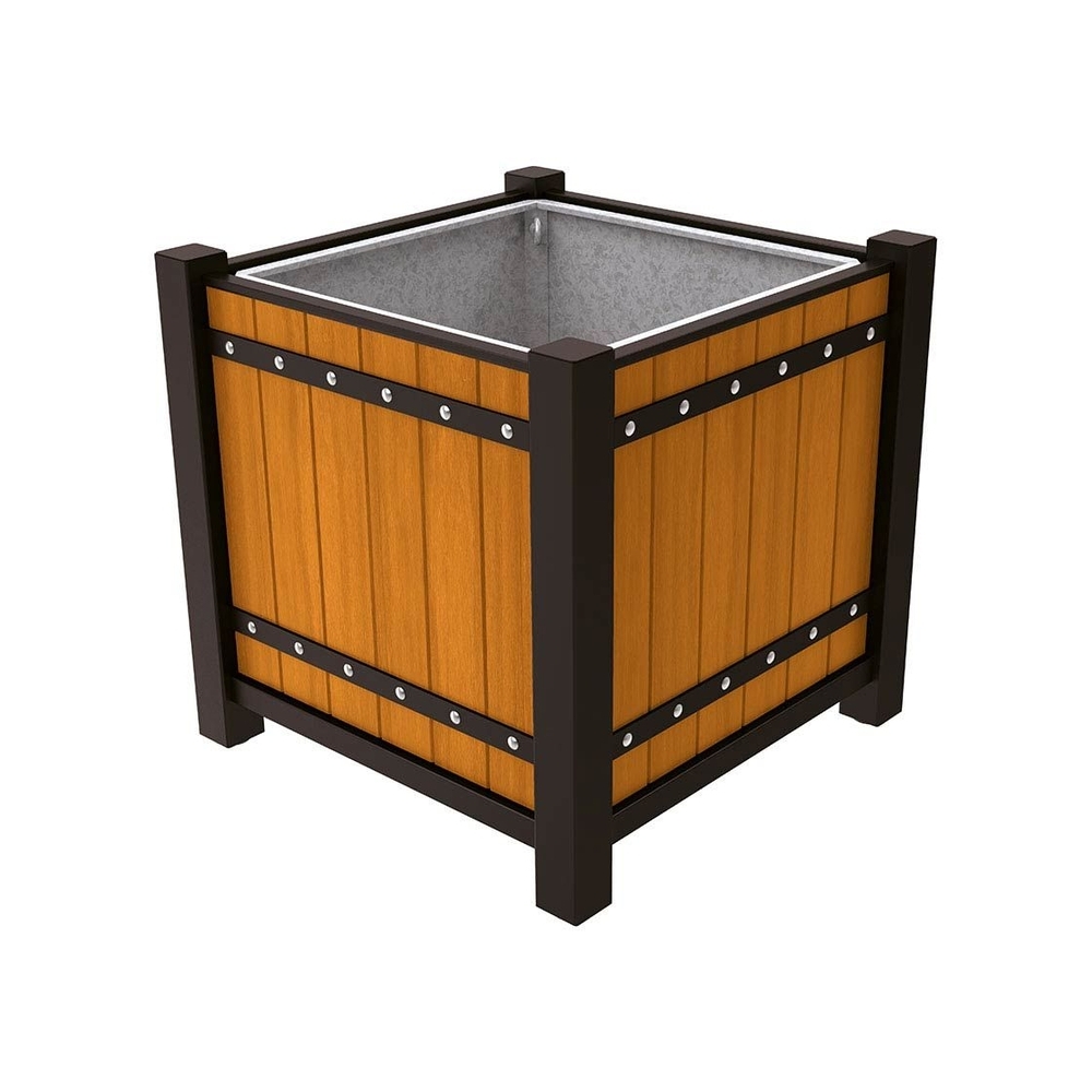 Bac à palmier Sarlat RAL9005 - lasuré chêne clair - 1060x1060x960 - Bac acier amovible anneaux inclus - PROCITY - 201176.9005.CHEC