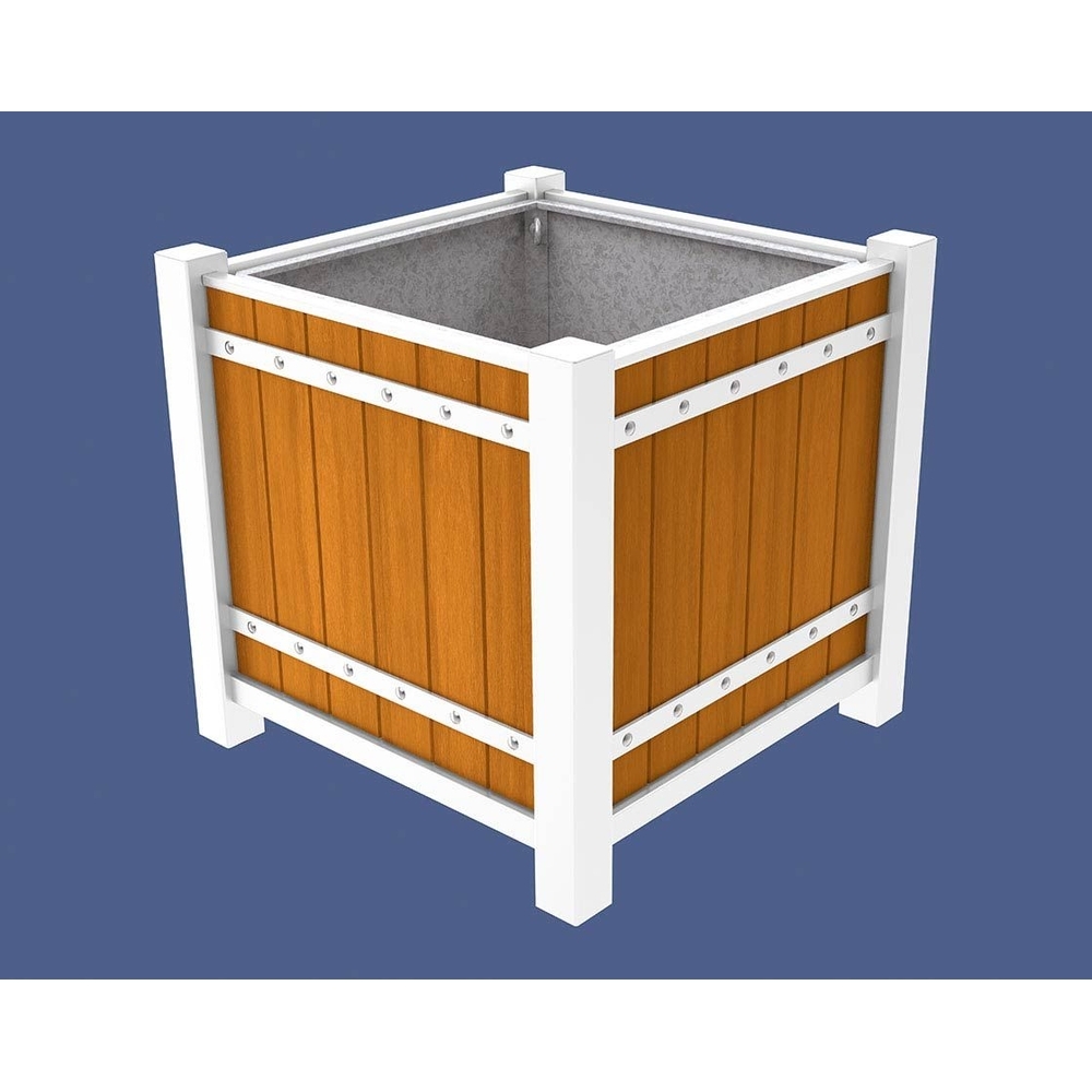 Bac à palmier Sarlat RAL9010 - lasuré chêne clair - 1060x1060x960 - Bac acier amovible anneaux inclus - PROCITY - 201176.9010.CHEC