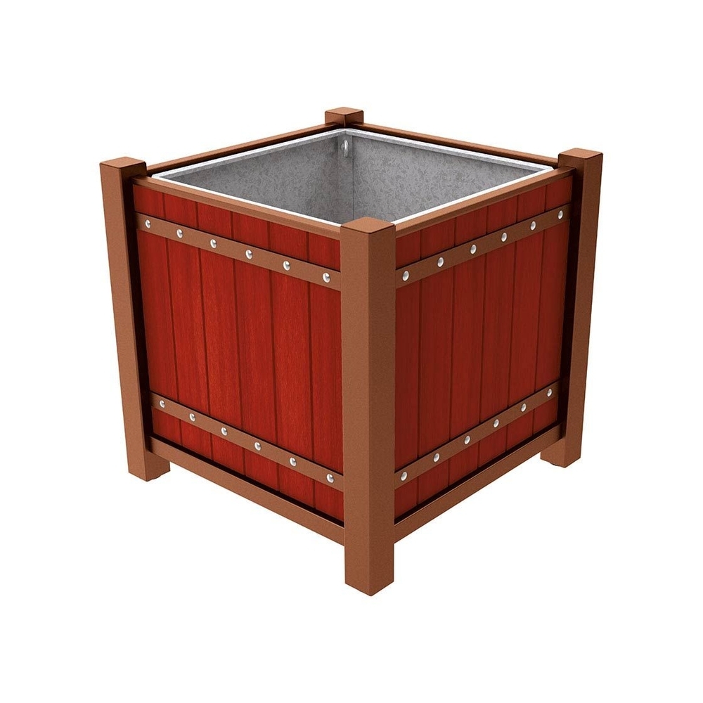Bac à palmier Sarlat Aspect Corten - lasuré acajou - 1060x1060x960 - Bac acier amovible anneaux inclus - PROCITY - 201176.S025.ACAJ