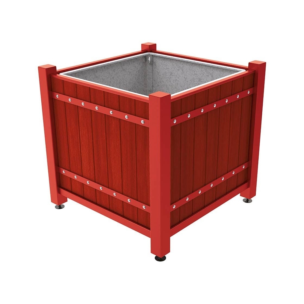 Bac à palmier Sarlat RAL3004 - lasuré acajou - 1230x1230x1185 - Bac acier amovible anneaux inclus - PROCITY - 201177.3004.ACAJ