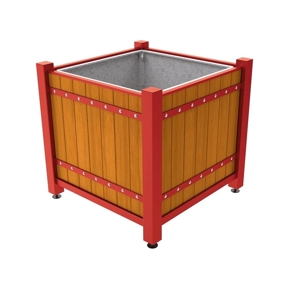 Bac à palmier Sarlat RAL3004 - lasuré chêne clair - 1230x1230x1185 - Bac acier amovible anneaux inclus - PROCITY - 201177.3004.CHEC