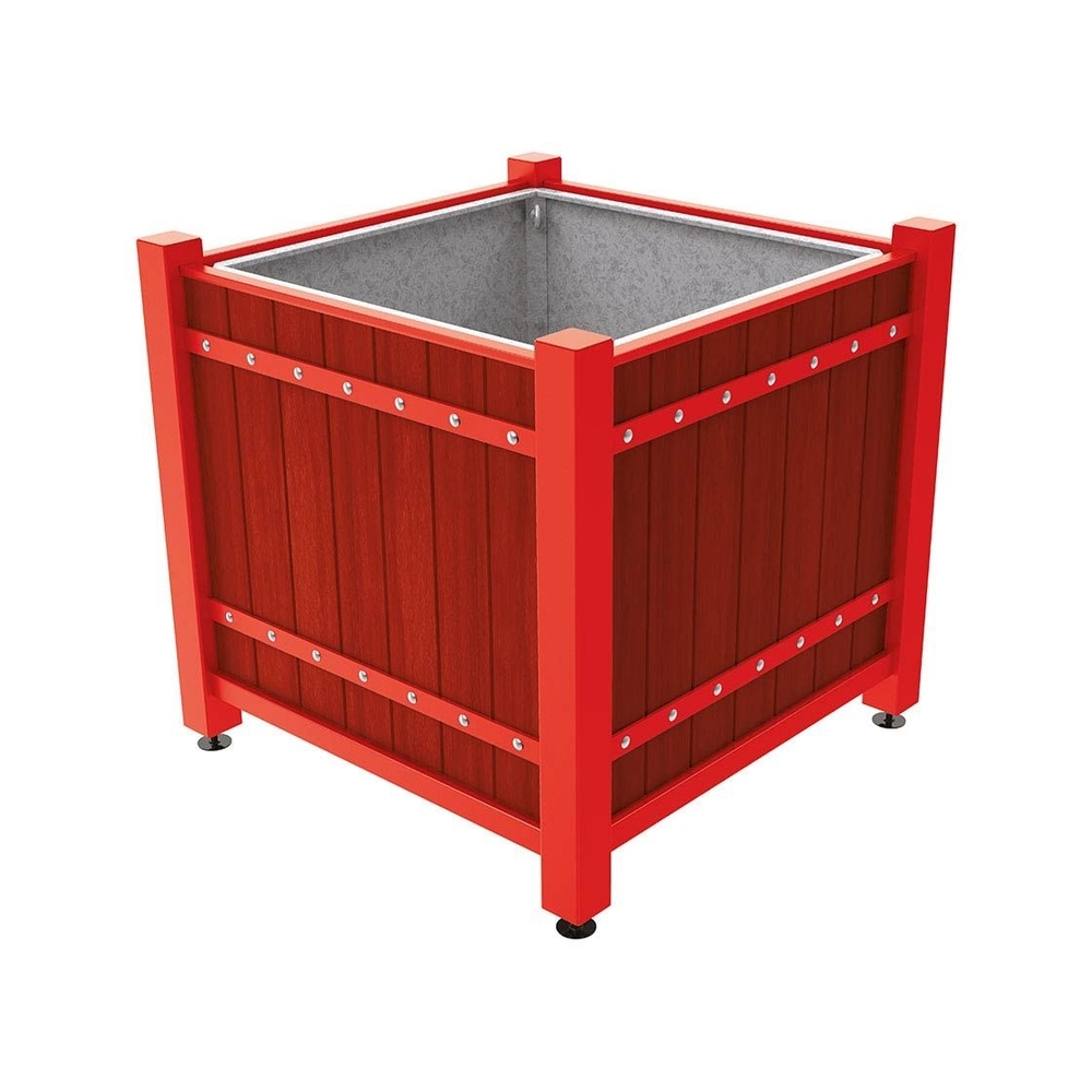 Bac à palmier Sarlat RAL3020 - lasuré acajou - 1230x1230x1185 - Bac acier amovible anneaux inclus - PROCITY - 201177.3020.ACAJ