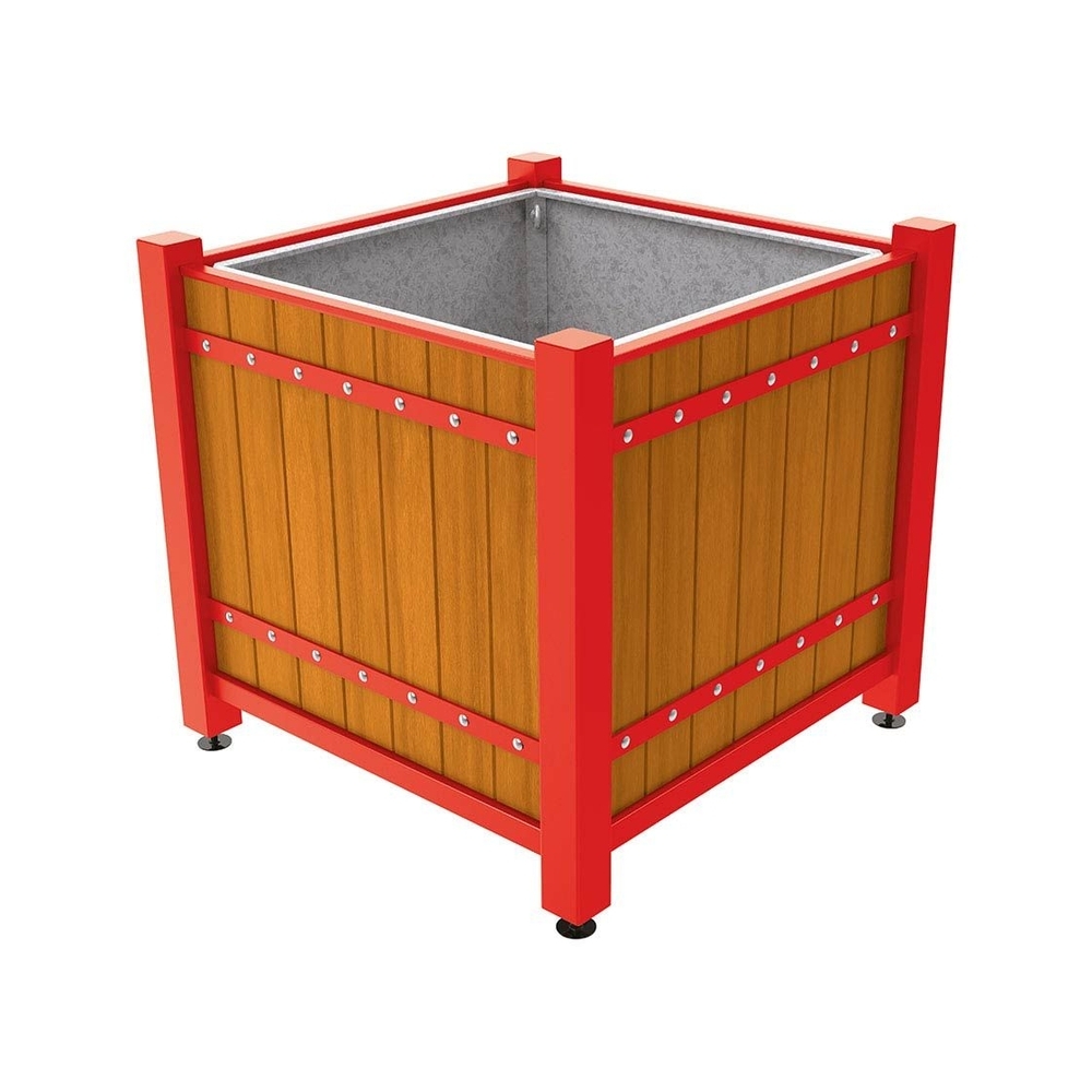 Bac à palmier Sarlat RAL3020 - lasuré chêne clair - 1230x1230x1185 - Bac acier amovible anneaux inclus - PROCITY - 201177.3020.CHEC