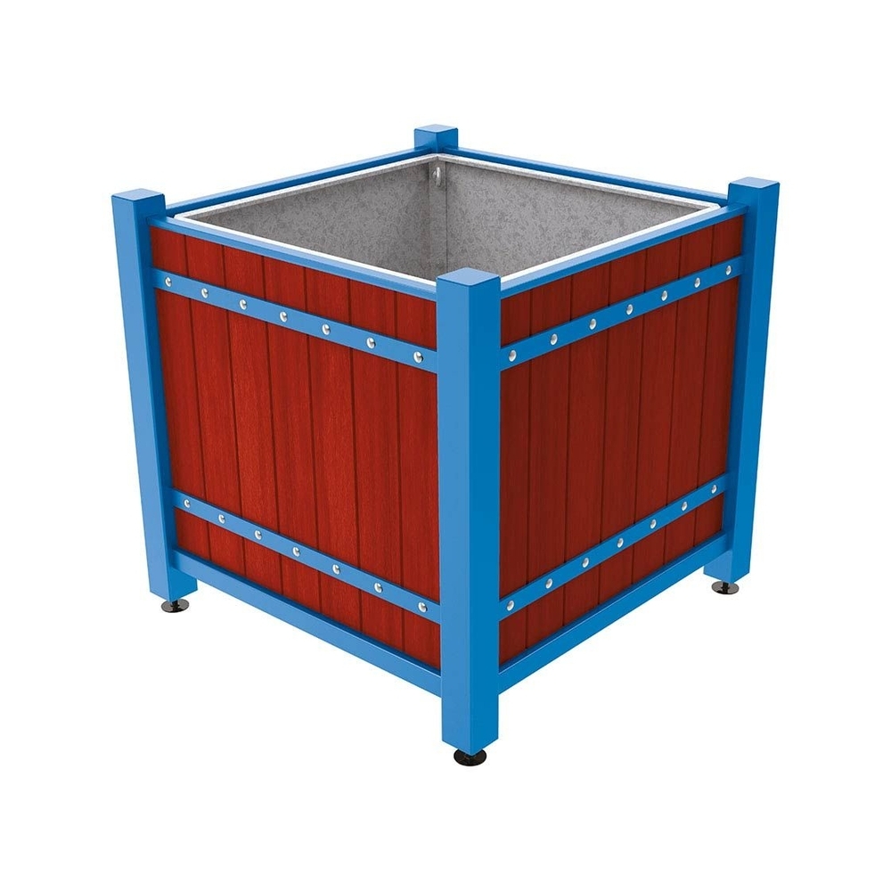 Bac à palmier Sarlat RAL5010 - lasuré acajou - 1230x1230x1185 - Bac acier amovible anneaux inclus - PROCITY - 201177.5010.ACAJ