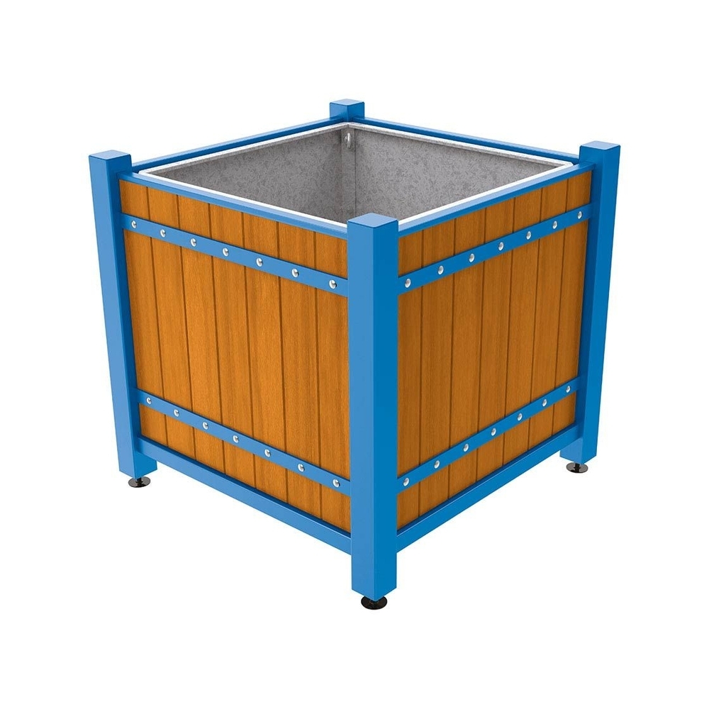 Bac à palmier Sarlat RAL5010 - lasuré chêne clair - 1230x1230x1185 - Bac acier amovible anneaux inclus - PROCITY - 201177.5010.CHEC