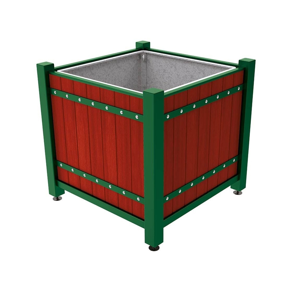 Bac à palmier Sarlat RAL6005 - lasuré acajou - 1230x1230x1185 - Bac acier amovible anneaux inclus - PROCITY - 201177.6005.ACAJ