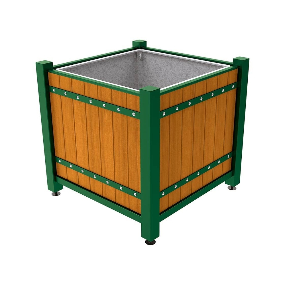 Bac à palmier Sarlat RAL6005 - lasuré chêne clair - 1230x1230x1185 - Bac acier amovible anneaux inclus - PROCITY - 201177.6005.CHEC