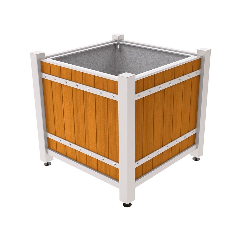 Bac à palmier Sarlat RAL7044 - lasuré chêne clair - 1230x1230x1185 - Bac acier amovible anneaux inclus - PROCITY - 201177.7044.CHEC