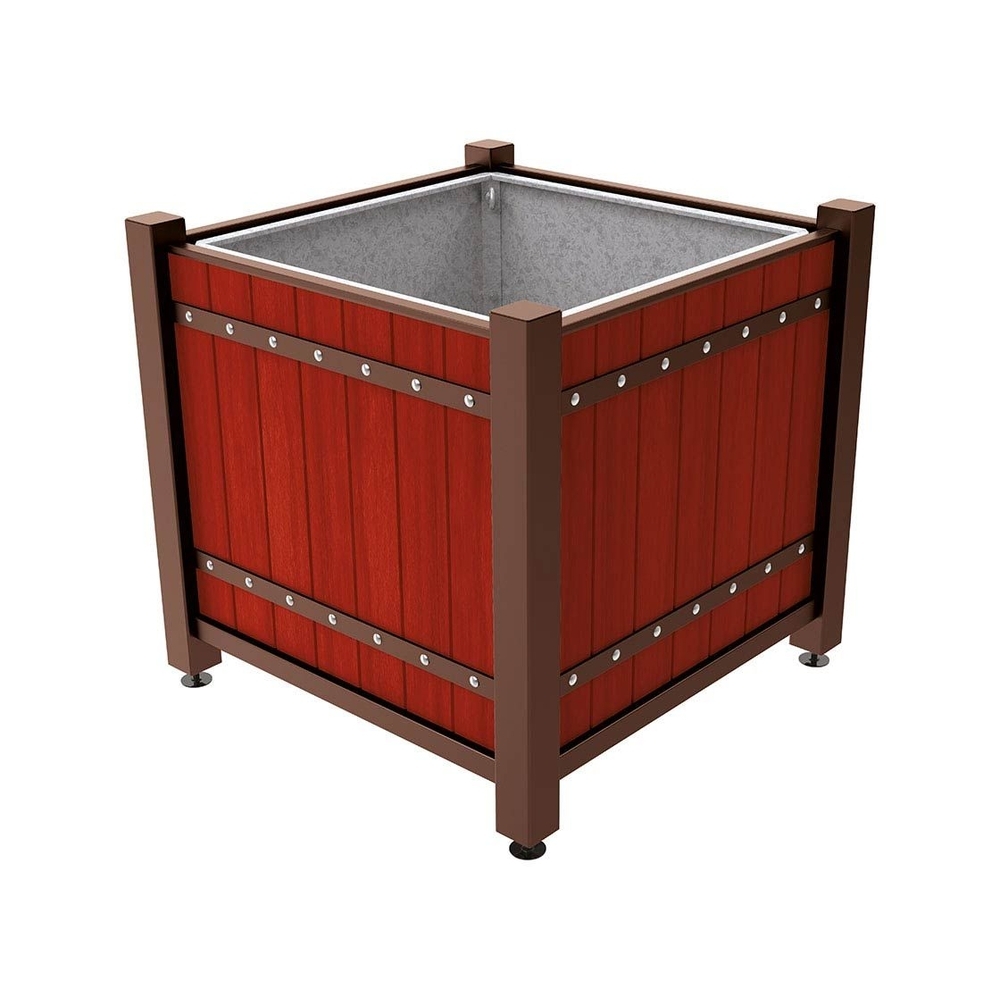 Bac à palmier Sarlat RAL8017 - lasuré acajou - 1230x1230x1185 - Bac acier amovible anneaux inclus - PROCITY - 201177.8017.ACAJ