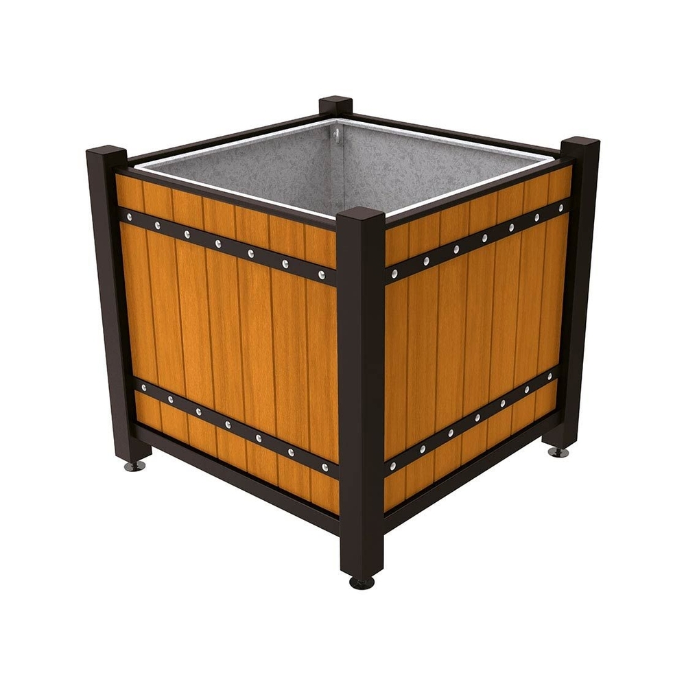 Bac à palmier Sarlat RAL9005 - lasuré chêne clair - 1230x1230x1185 - Bac acier amovible anneaux inclus - PROCITY - 201177.9005.CHEC