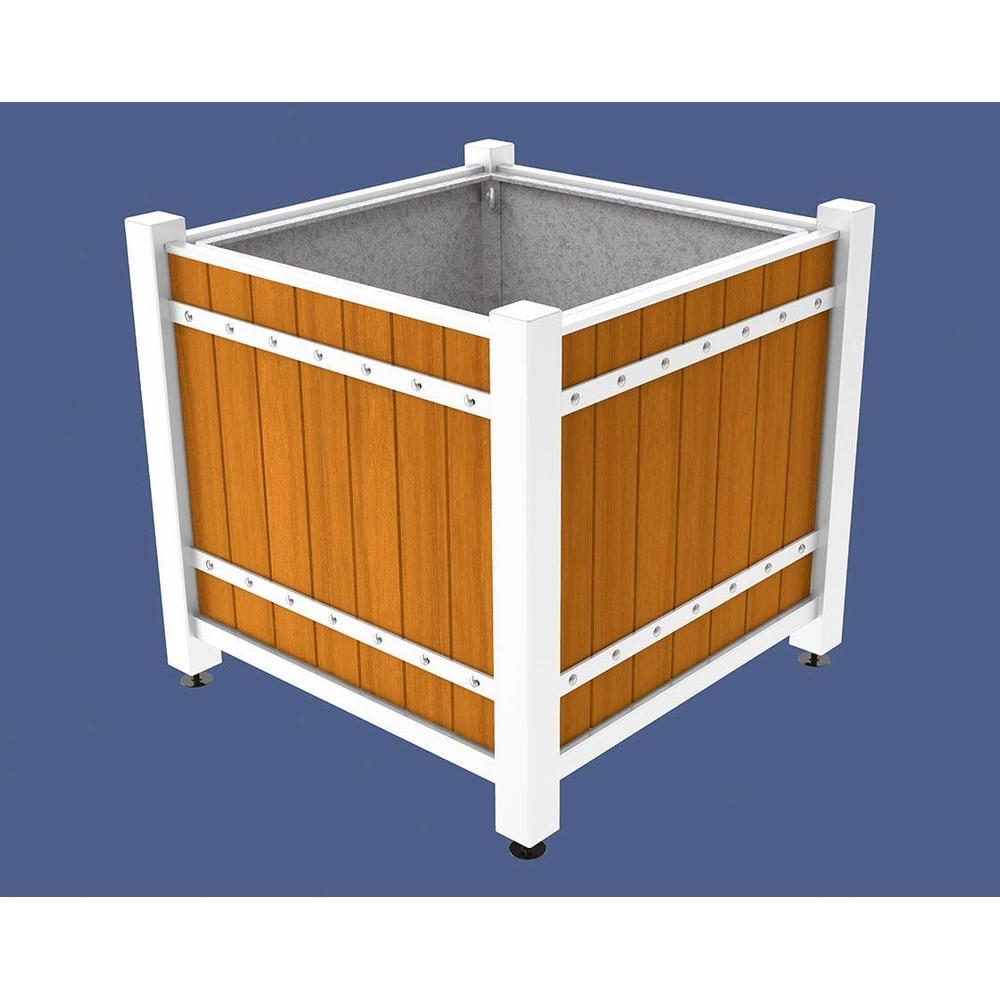 Bac à palmier Sarlat RAL9010 - lasuré chêne clair - 1230x1230x1185 - Bac acier amovible anneaux inclus - PROCITY - 201177.9010.CHEC