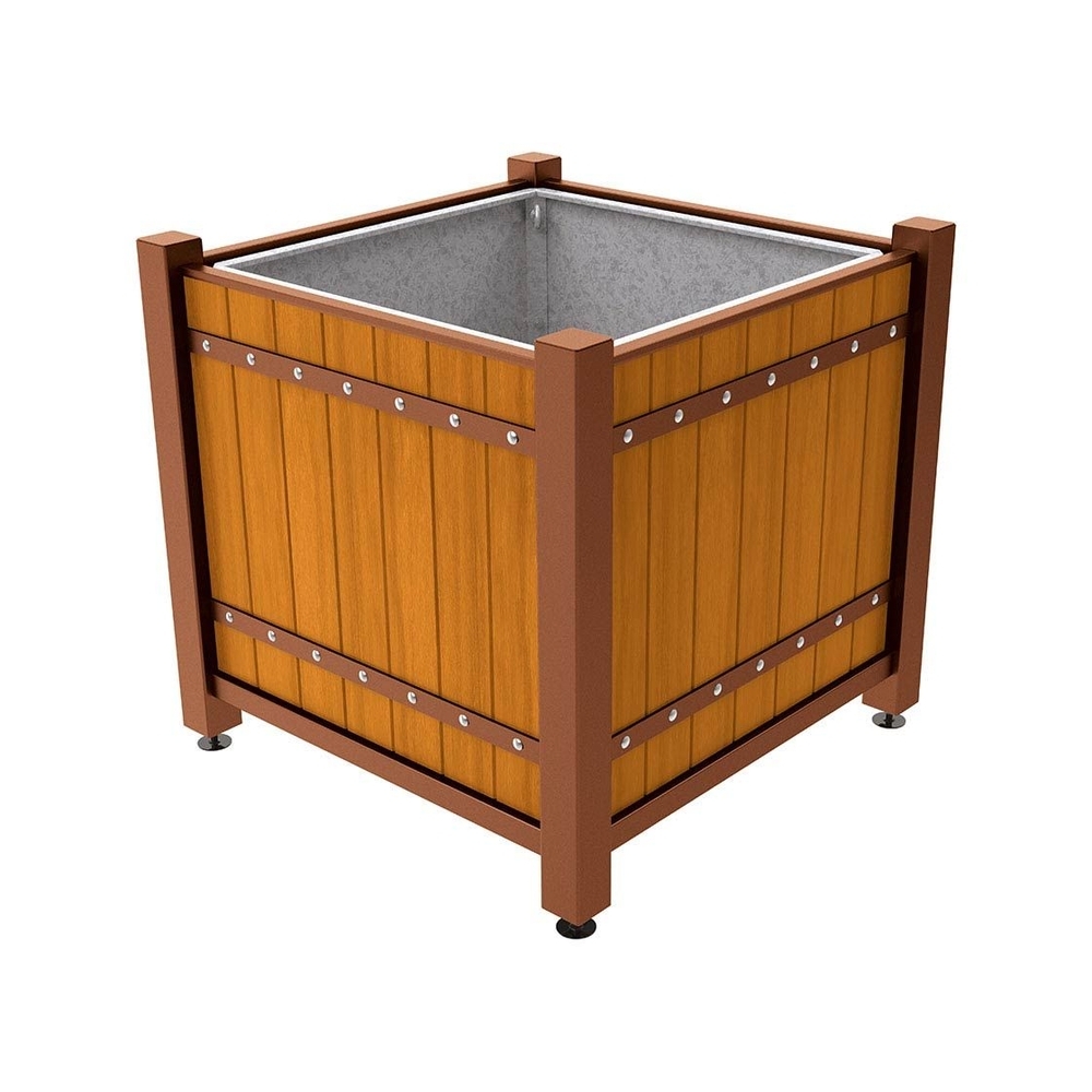 Bac à palmier Sarlat Aspect Corten - lasuré chêne clair - 1230x1230x1185 - Bac acier amovible anneaux inclus - PROCITY - 201177.S025.CHEC