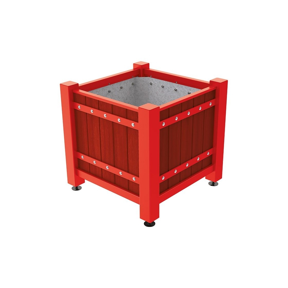 Bac à palmier Sarlat RAL3020 - lasuré acajou - 880x880x855 - Intérieur tôle galva - PROCITY - 201277.3020.ACAJ