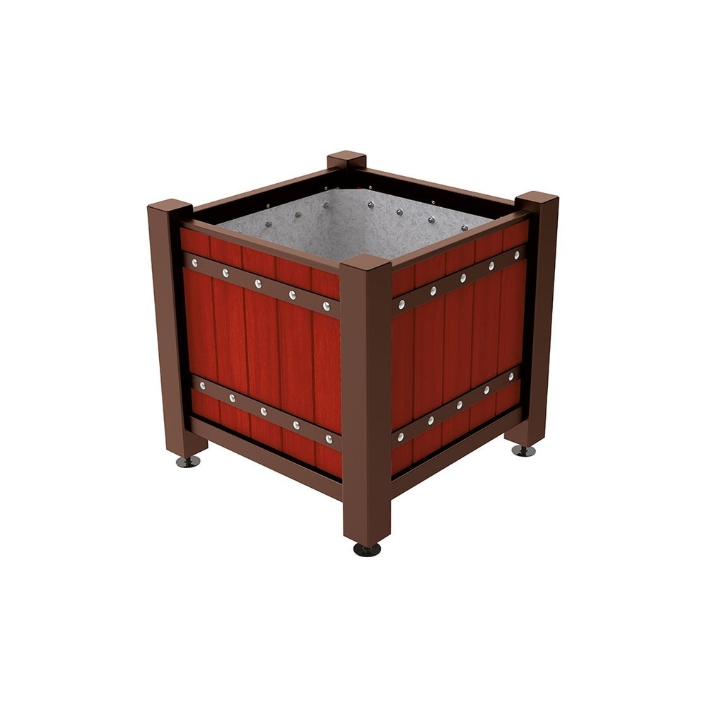 Bac à palmier Sarlat RAL8017 - lasuré acajou - 880x880x855 - Intérieur tôle galva - PROCITY - 201277.8017.ACAJ