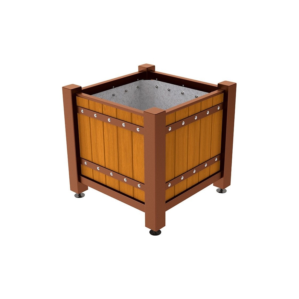 Bac à palmier Sarlat Aspect Corten - lasuré chêne clair - 880x880x855 - Intérieur tôle galva - PROCITY - 201277.S025.CHEC