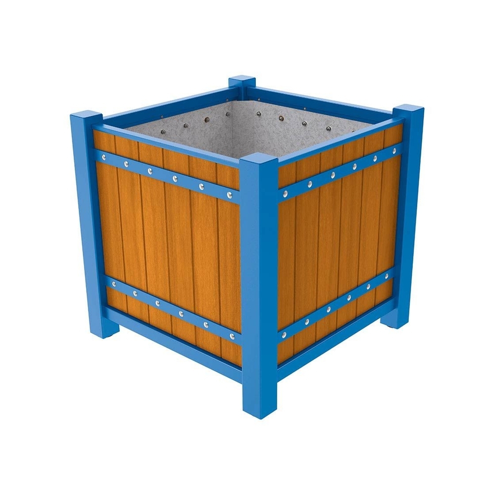 Bac à palmier Sarlat RAL5010 - lasuré chêne clair - 1060x1060x960 - Intérieur tôle galva - PROCITY - 201278.5010.CHEC