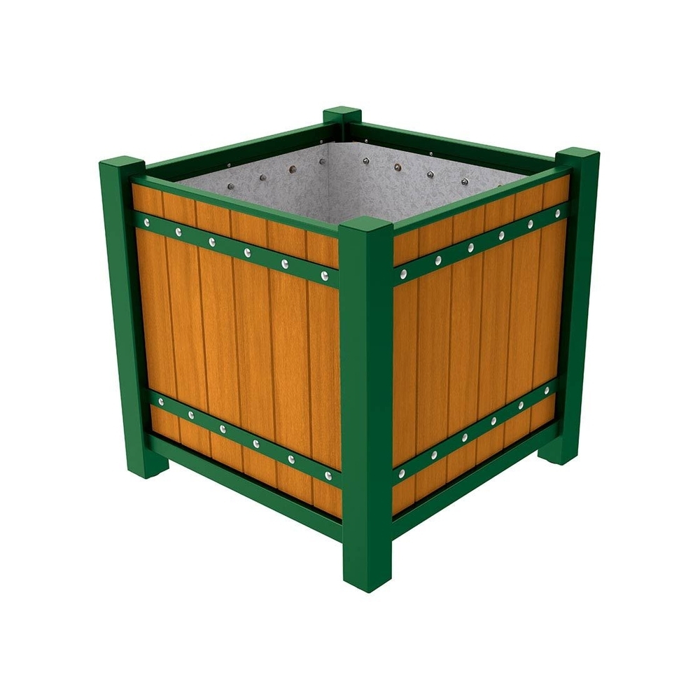 Bac à palmier Sarlat RAL6005 - lasuré chêne clair - 1060x1060x960 - Intérieur tôle galva - PROCITY - 201278.6005.CHEC