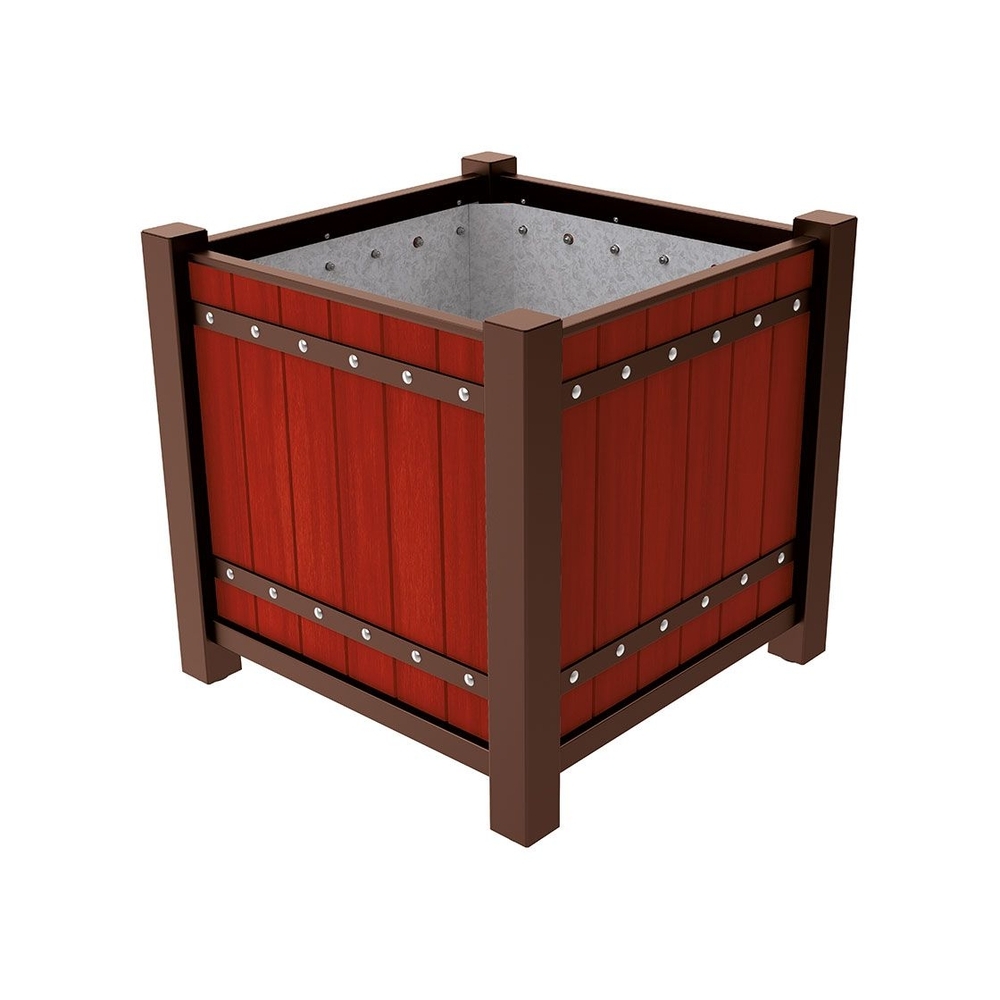 Bac à palmier Sarlat RAL8017 - lasuré acajou - 1060x1060x960 - Intérieur tôle galva - PROCITY - 201278.8017.ACAJ