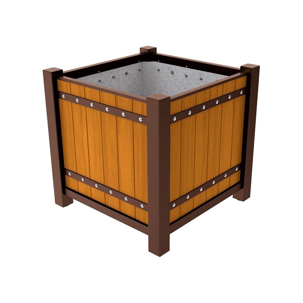 Bac à palmier Sarlat RAL8017 - lasuré chêne clair - 1060x1060x960 - Intérieur tôle galva - PROCITY - 201278.8017.CHEC