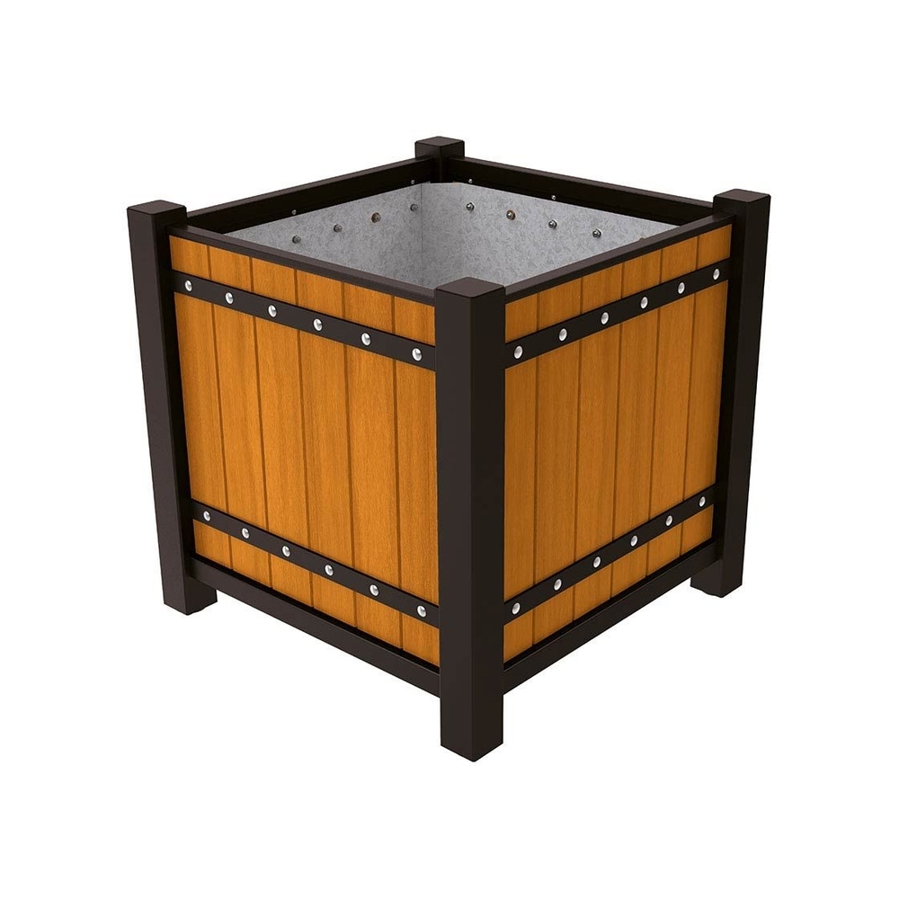 Bac à palmier Sarlat RAL9005 - lasuré chêne clair - 1060x1060x960 - Intérieur tôle galva - PROCITY - 201278.9005.CHEC