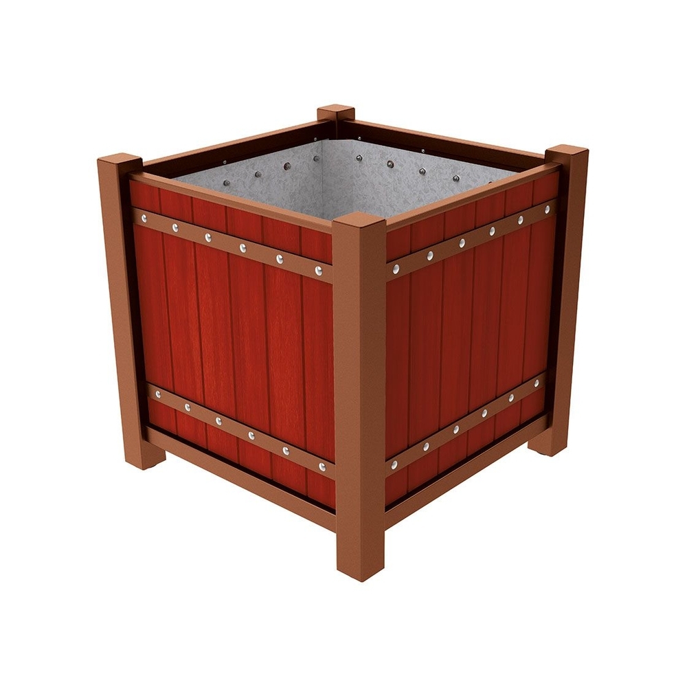 Bac à palmier Sarlat Aspect Corten - lasuré acajou - 1060x1060x960 - Intérieur tôle galva - PROCITY - 201278.S025.ACAJ