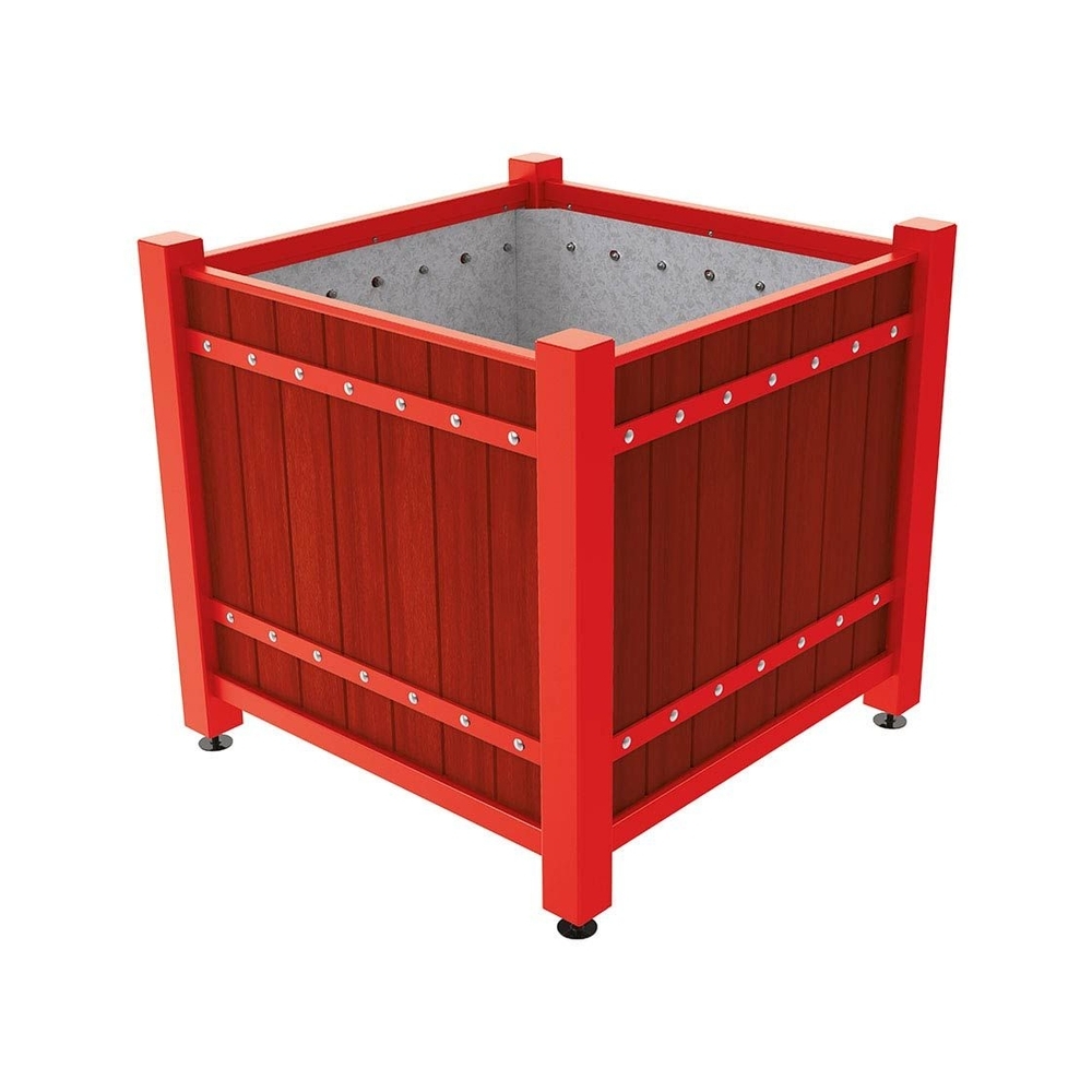 Bac à palmier Sarlat RAL3020 - lasuré acajou - 1230x1230x1185 - Intérieur tôle galva - PROCITY - 201279.3020.ACAJ