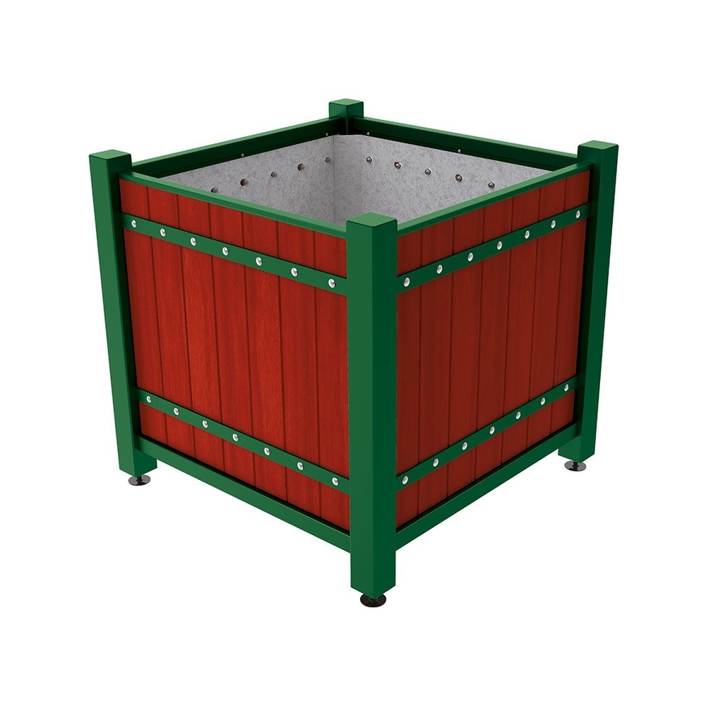 Bac à palmier Sarlat RAL6005 - lasuré acajou - 1230x1230x1185 - Intérieur tôle galva - PROCITY - 201279.6005.ACAJ